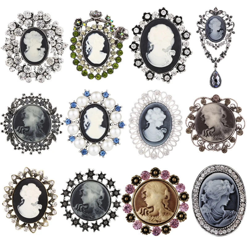 Продажа винтажная Камея жемчуг брошь со стразами кристаллами шпильки цветок