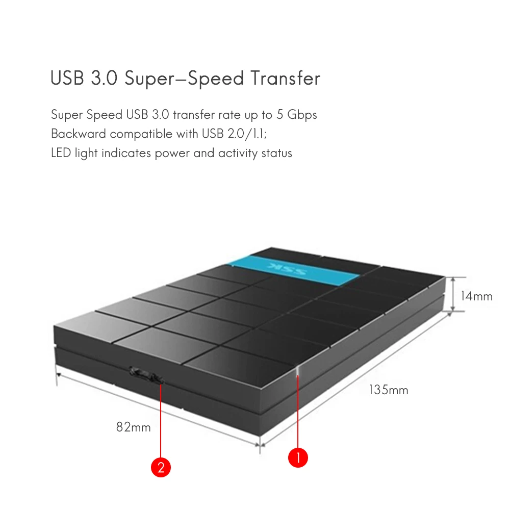 Чехол SSK для жесткого диска 2 5 дюйма SATA на USB3.0 адаптер SSD 1 ТБ Модель C внешнее