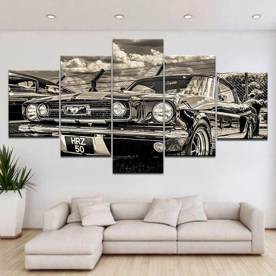 5 шт. винтажных картин на холсте с изображением спортивного автомобиля Ford Mustang 1965 |