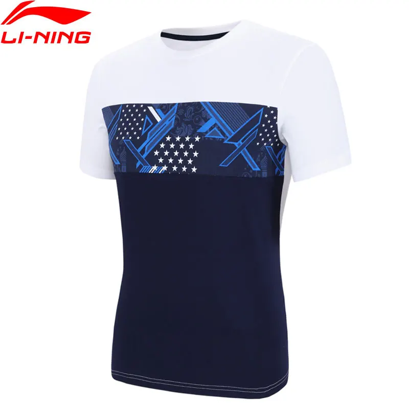 (Распродажа) Li-Ning Мужская трендовая футболка обычная посадка 73% хлопок 27%