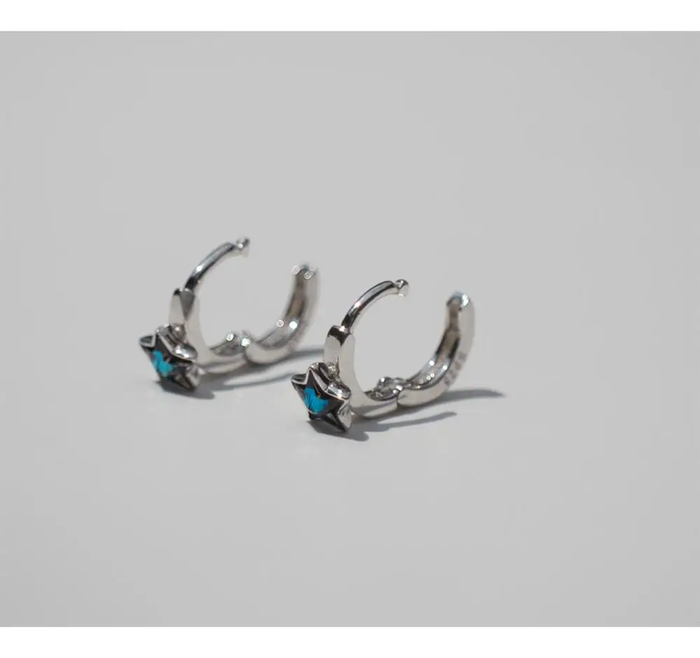 Серьги из стерлингового серебра S925 пробы, модные, окрашенные, синие, пятиконечные, в форме звезды, в форме уха, с пряжкой, для ушей, индивидуальная, трендовая, для женщин, серебряные серьги jewe