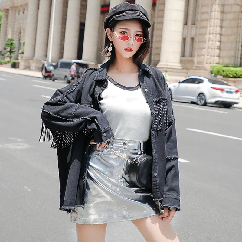 Мода 2019 Весенняя уличная женская Свободная джинсовая куртка Onesize однотонные