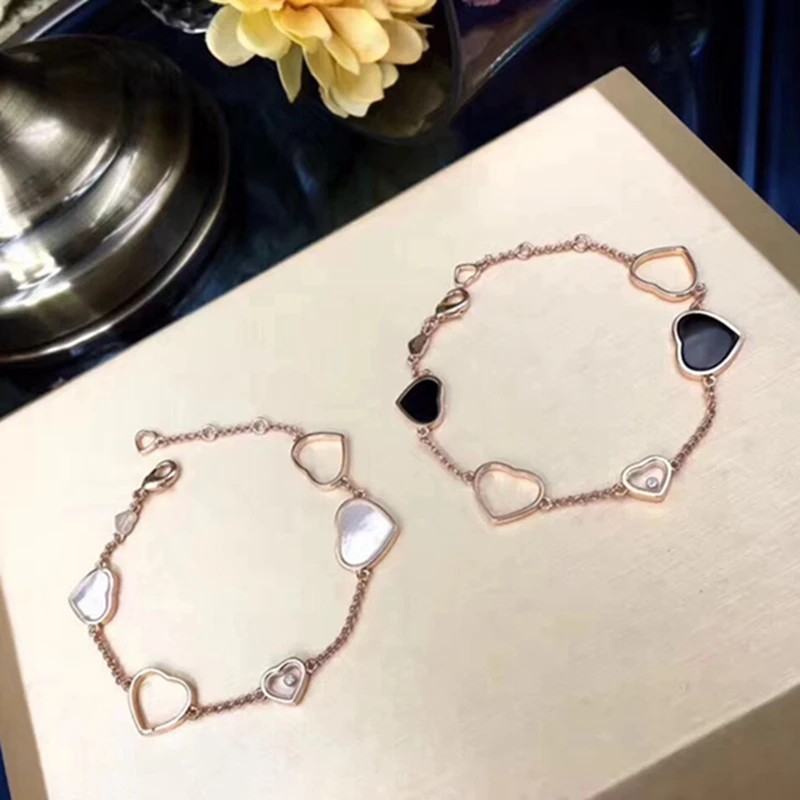 XF Для женщин Happy сердце браслет с подвесками Love Heart оболочки циркон псевдо золото Медь браслет ювелирные изделия