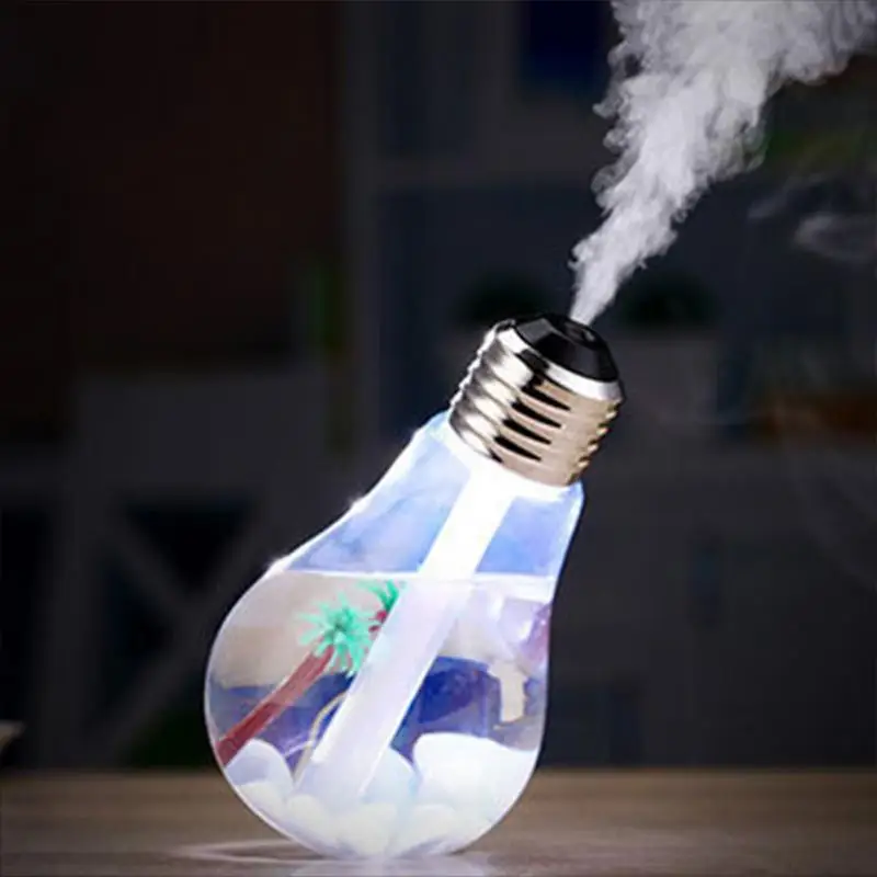 400ml Bulb Shape mini Air Humidifier with Rainbow Color USB LED Night Light for Car and Home Using |