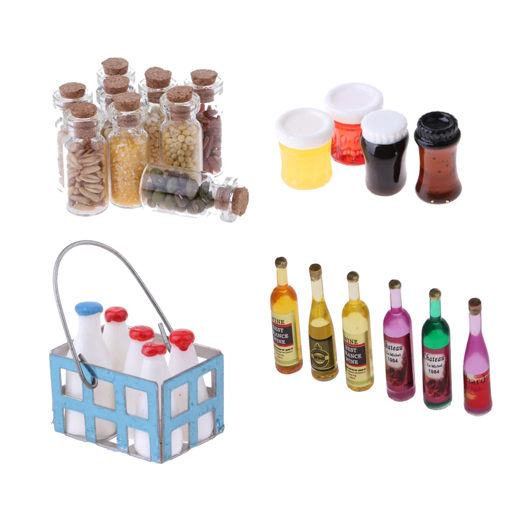 1/12 кукольный домик продукты молочная корзина бутылки для вина стеклянная банка