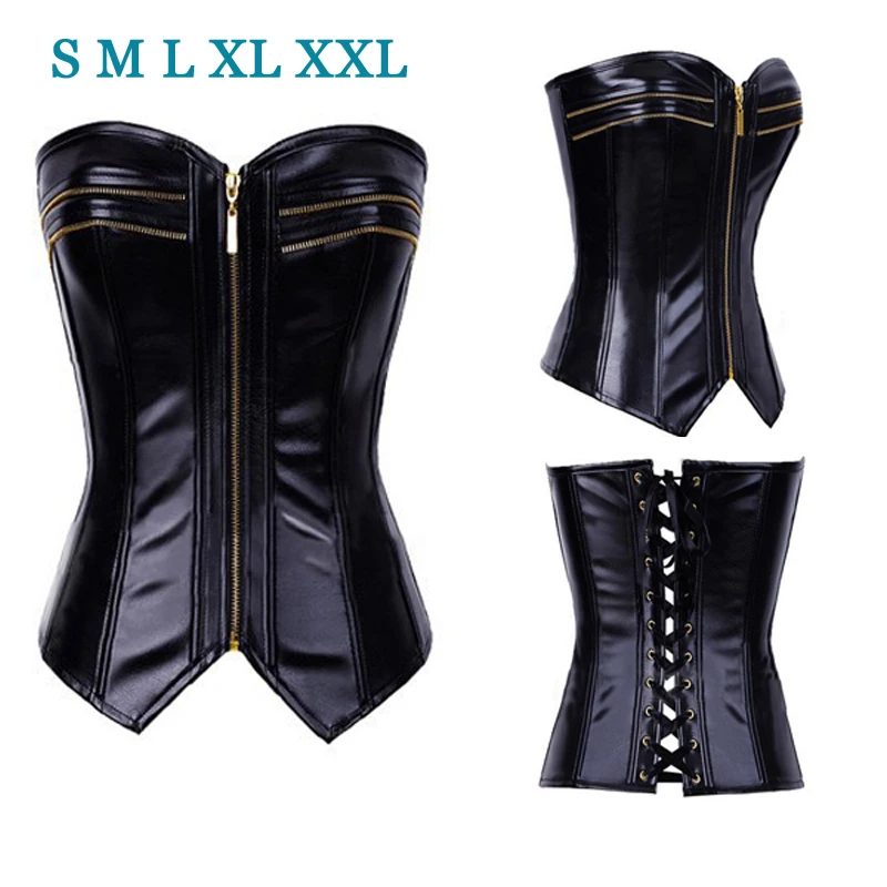 Женский корсет в стиле стимпанк кожаный на молнии без бретелек экзотическое