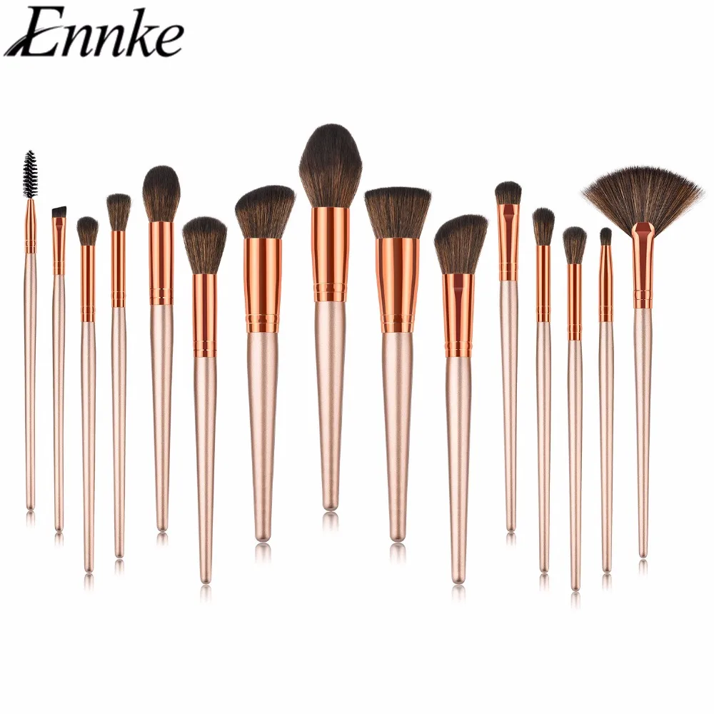 

ENNKE 15Pcs Make Up Brush Wood Handle Concealer Powder Foundation Fan Brush Eyeshadow Eyeliner Eyebrow Blending Cosmetic Tool