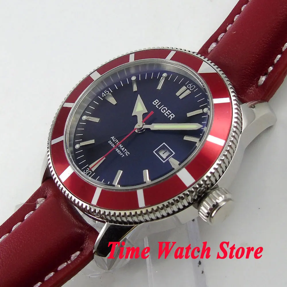 Часы Bliger мужские с черным циферблатом светящиеся автоматические застежкой