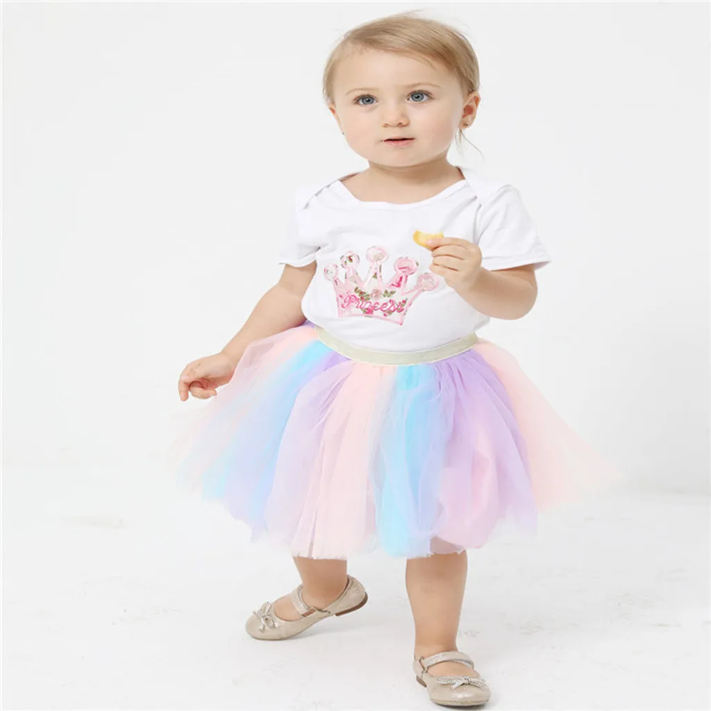 SAGACE/Детская ярусная юбка для девочек Радужная американка Юбка с бантом пачка