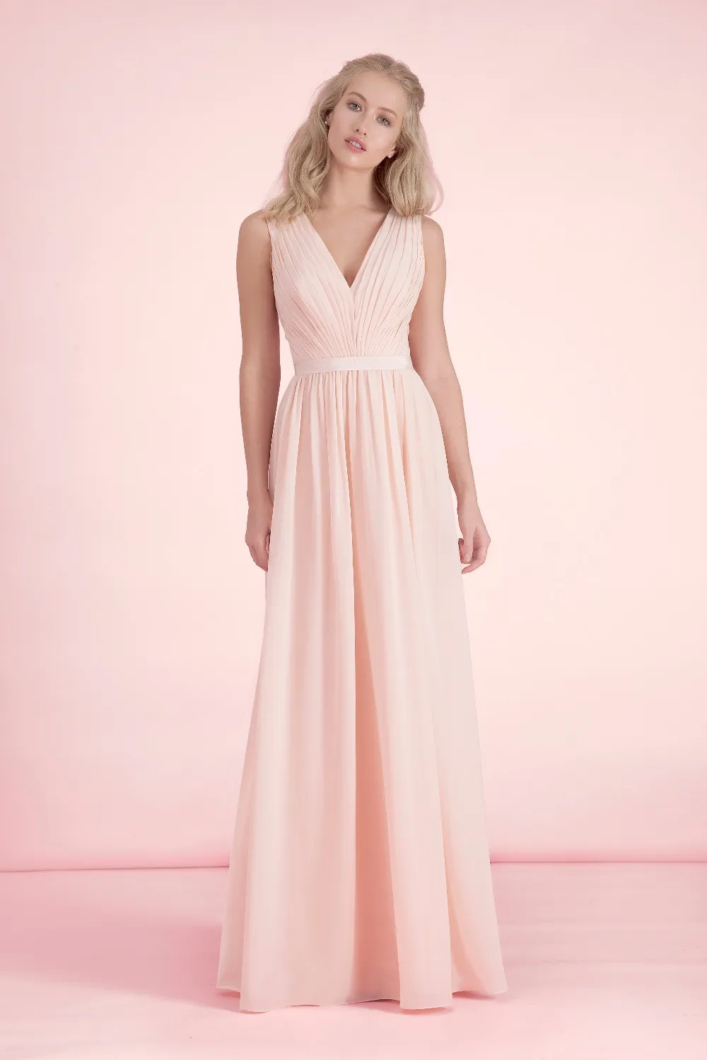 Vestido де Феста Элегантный Светло Розовый Платья для Подружек Невесты 2017 V Шеи Шифон
