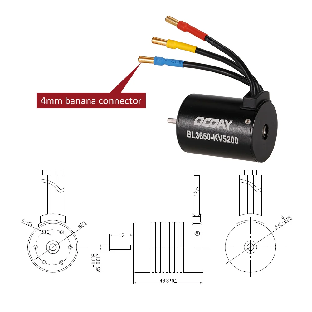 3650 5200KV 3900KV Металл RC бесщеточный двигатель Бессенсорный для 1/10 автомобиль