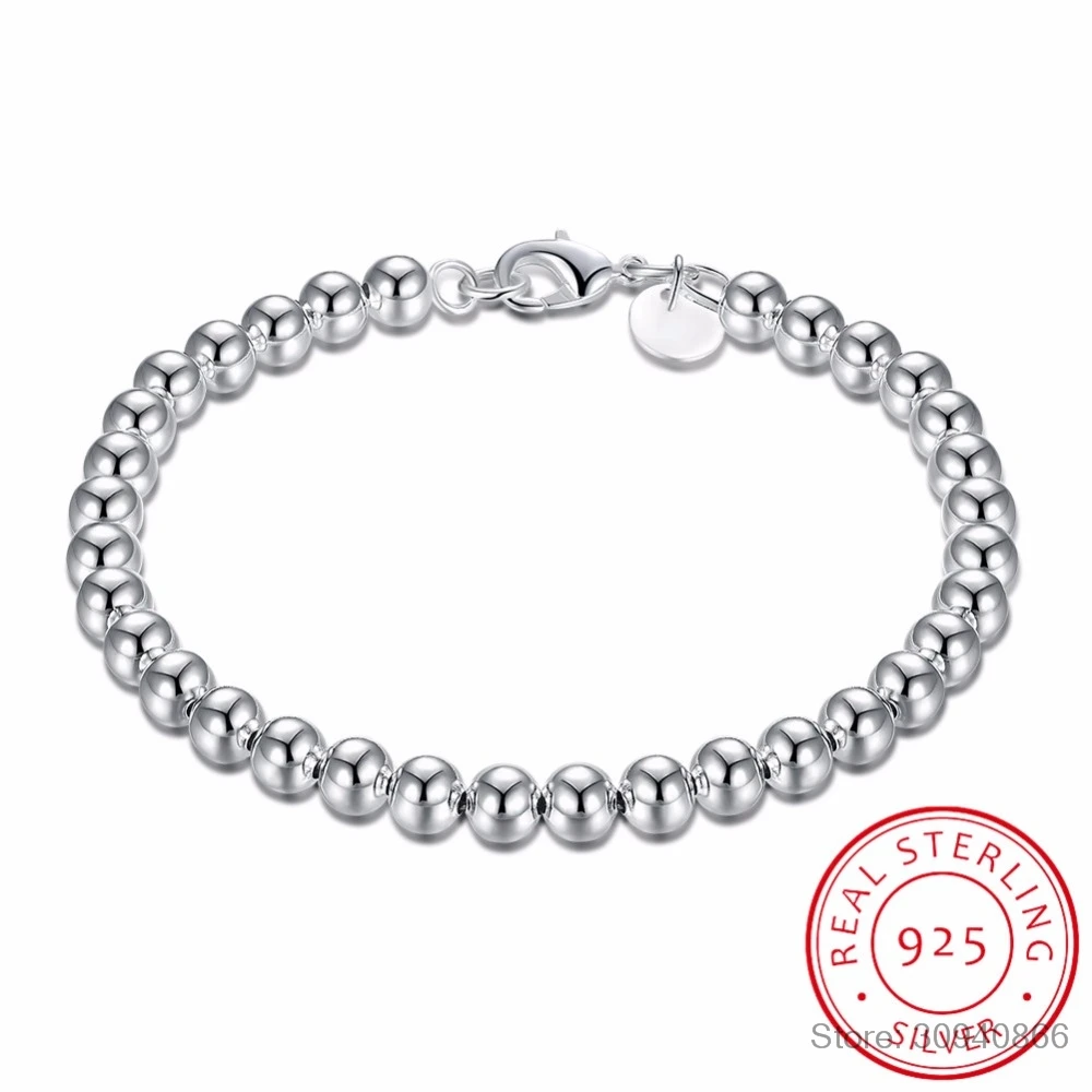 925 Sterling Silver Bracelet Lucky Round Prayer 6MM Beads Bracelets& Bangles For Men and Women Jewelry S-B29