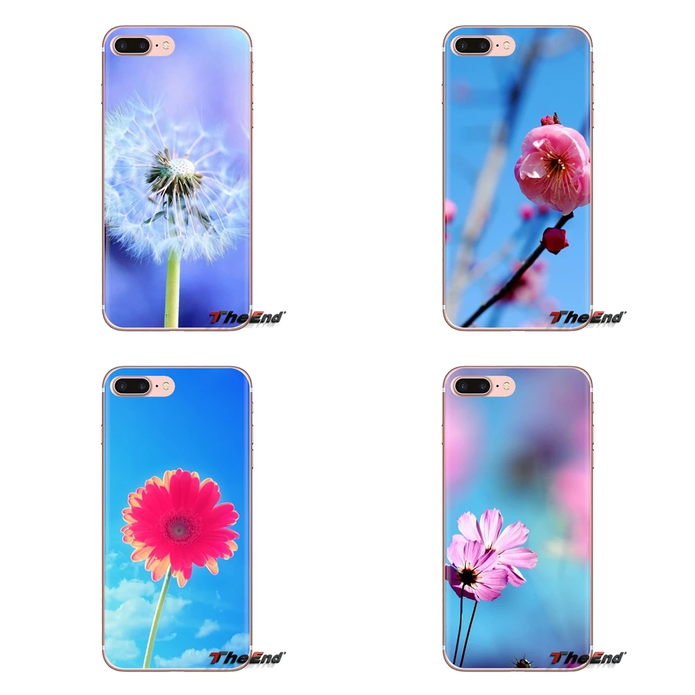 Pink Flower Blue Sky Transparent Soft Cases Covers For iPod Touch Apple iPhone 4 4S 5 5S SE 5C 6 6S 7 8 X XR XS Plus MAX |
