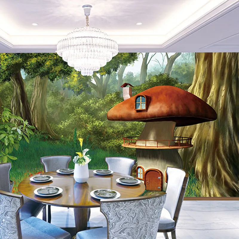 Custom DIY Fabric &amp Textile Wallcoverings For Walls Matt Silk Fantasy Wallpaper Kids' Room 3D Wall murals Forest Cartoon Top |