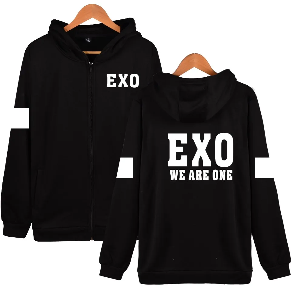 Black Г. 2D Kpop EXO на молнии с капюшоном для женщин/мужчин k-pops осенне-зимнее пальто Модная уличная одежда толстовки Повседневная одежда 4XL - Цвет: Black