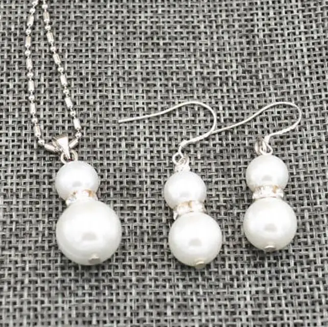 New 8-12 mm white shell Pearl Wedding Pendants Necklace &amp Earrings Set AAA | Украшения и аксессуары