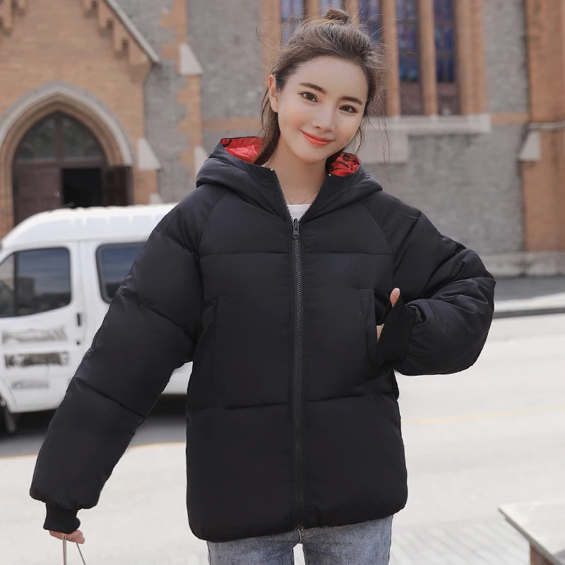 Модель 2019 года: женские зимние куртки двух сторон в Корейском стиле. Короткое