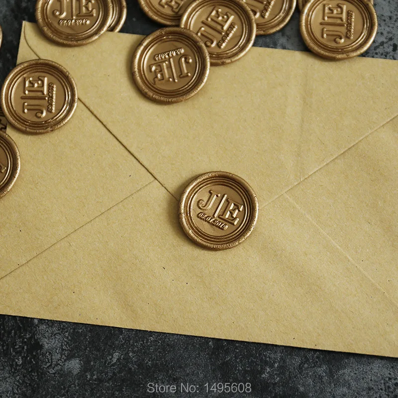 Custom initials with date Self Adhesive Wax Seal Stickers,wedding initials wax stamp,envelope seal,RSVP seals,23 Color Available