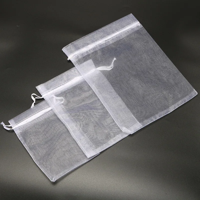 

100pcs White Organza Drawstring Gift Bags Jewelry Pouches Wedding Favor Candy Dragee Chocolate Cookie Bags Deco Mariage Supplies