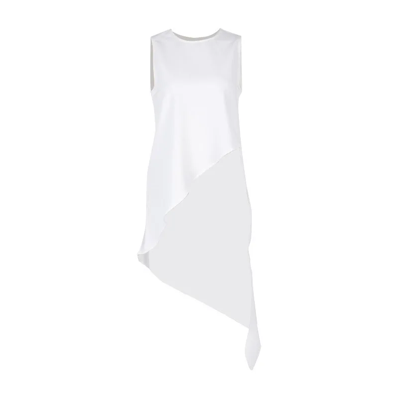 white TWOTWINSTYLE шифоновая рубашка для женщин без рукавов Асимметричный большой размер рубашки ласточкин хвост Женская Летняя мода OL одежда - Цвет: white