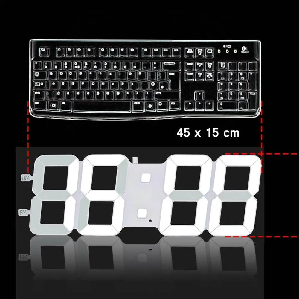Large White large/small size 3D living room wall clock, Jumbo modern LED, TXL intelligent light sensing led digital watch, low-consumption - Цвет: Large White