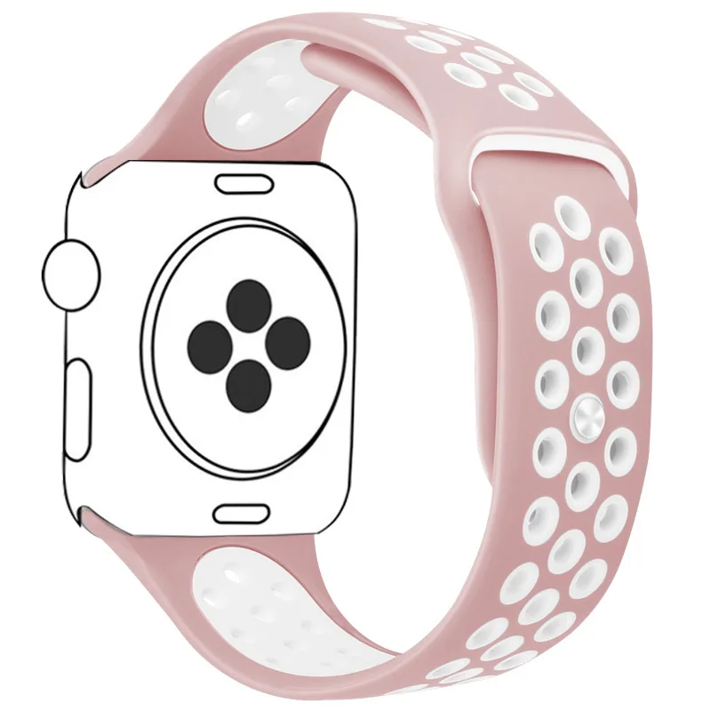 Pink White Силиконовый ремешок для наручных часов Apple Watch, версии 40/44/42/38 мм для ремешок для часов аpple для наручных часов iwatch, ремешок Nike мл размерного ряда 1/2/3/4 - Цвет: Pink White
