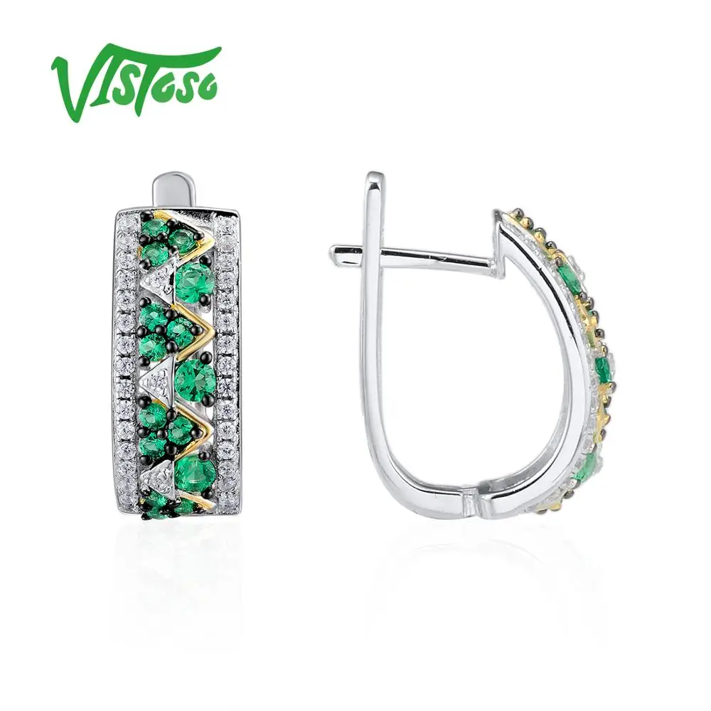 VISTOSO 925 Круглые серьги гвоздики из стерлингового серебра с зеленым шпинелем