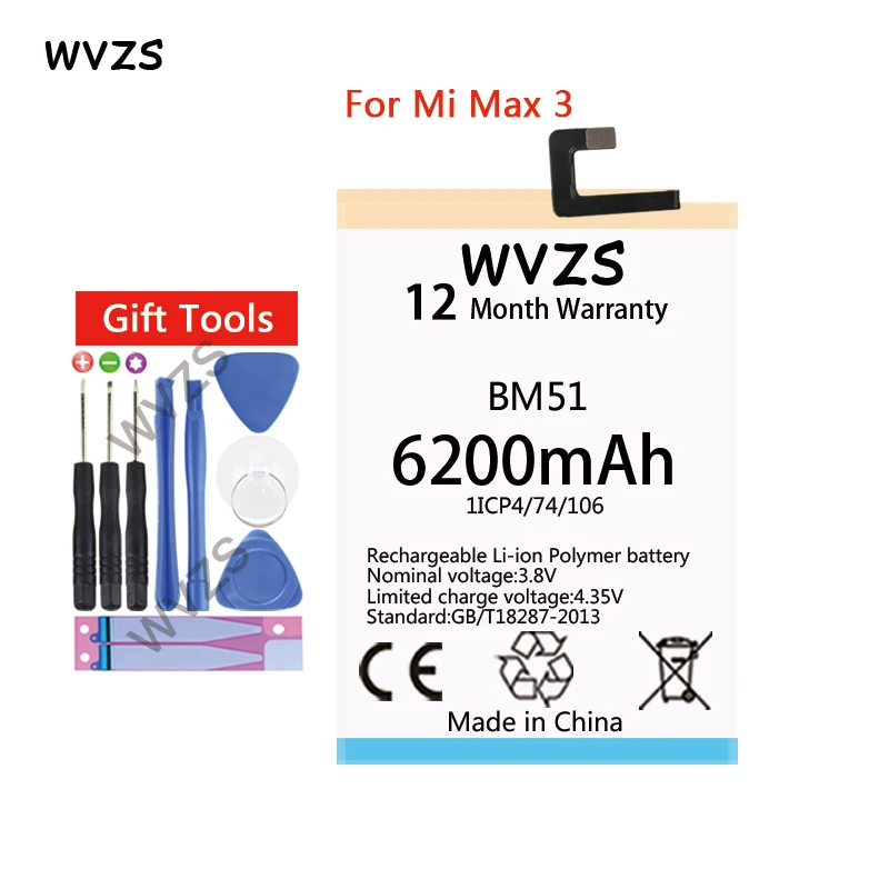 Wvzs 6200mAh литий полимерный сменный аккумулятор BM51 для Xiaomi Mi Max3 Max 3