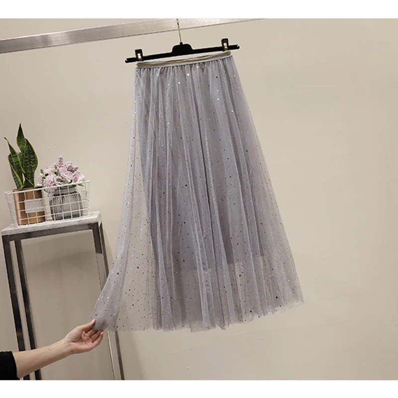 Faldas mujer moda 2019 летние юбки Харадзюку Женская расшитая блестками Звезда сетка