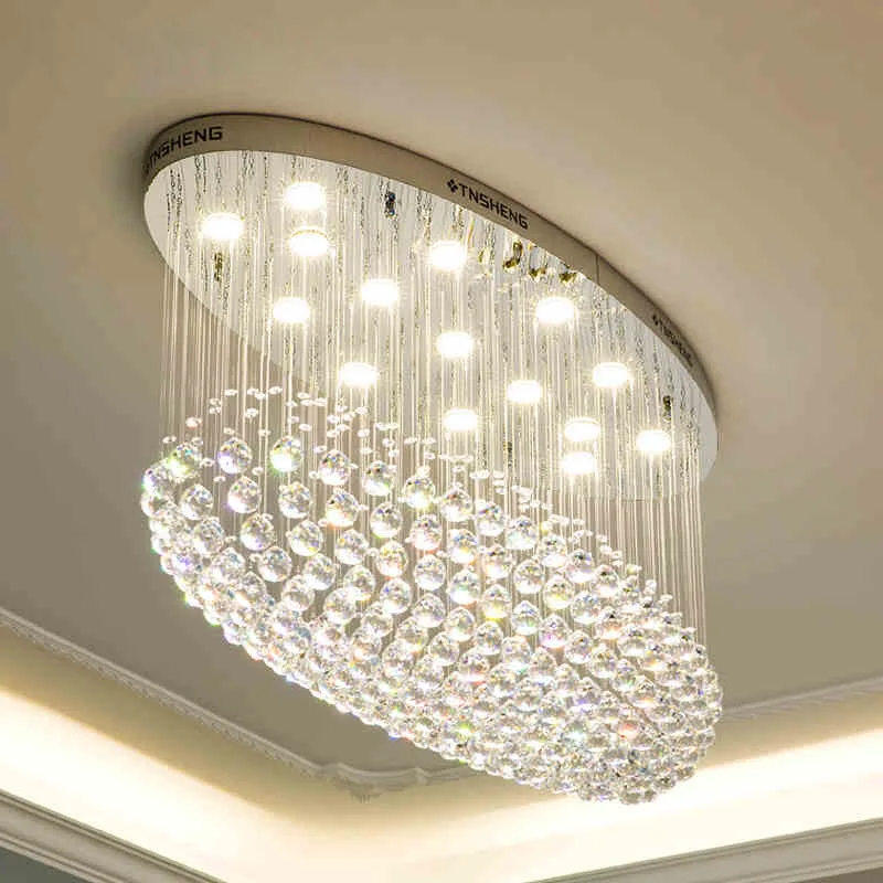 

Oval living room lamp hanging wire crystal lamp hotel hall chandelier dining room lamp