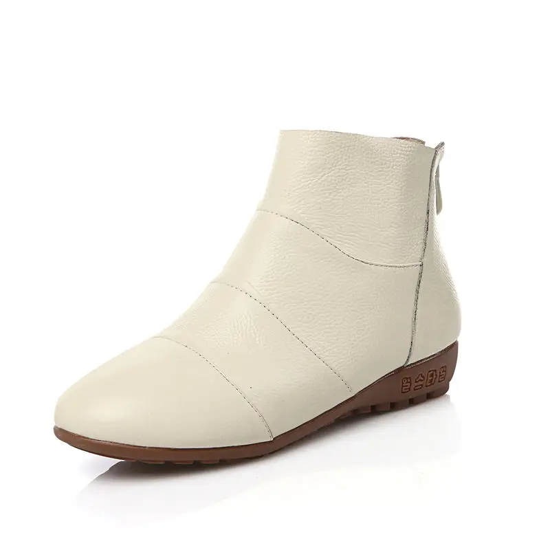 

Smeeroon fashion autumn winter for boots women round toe genuine leather boots high quality ankle zip flat bottom boots