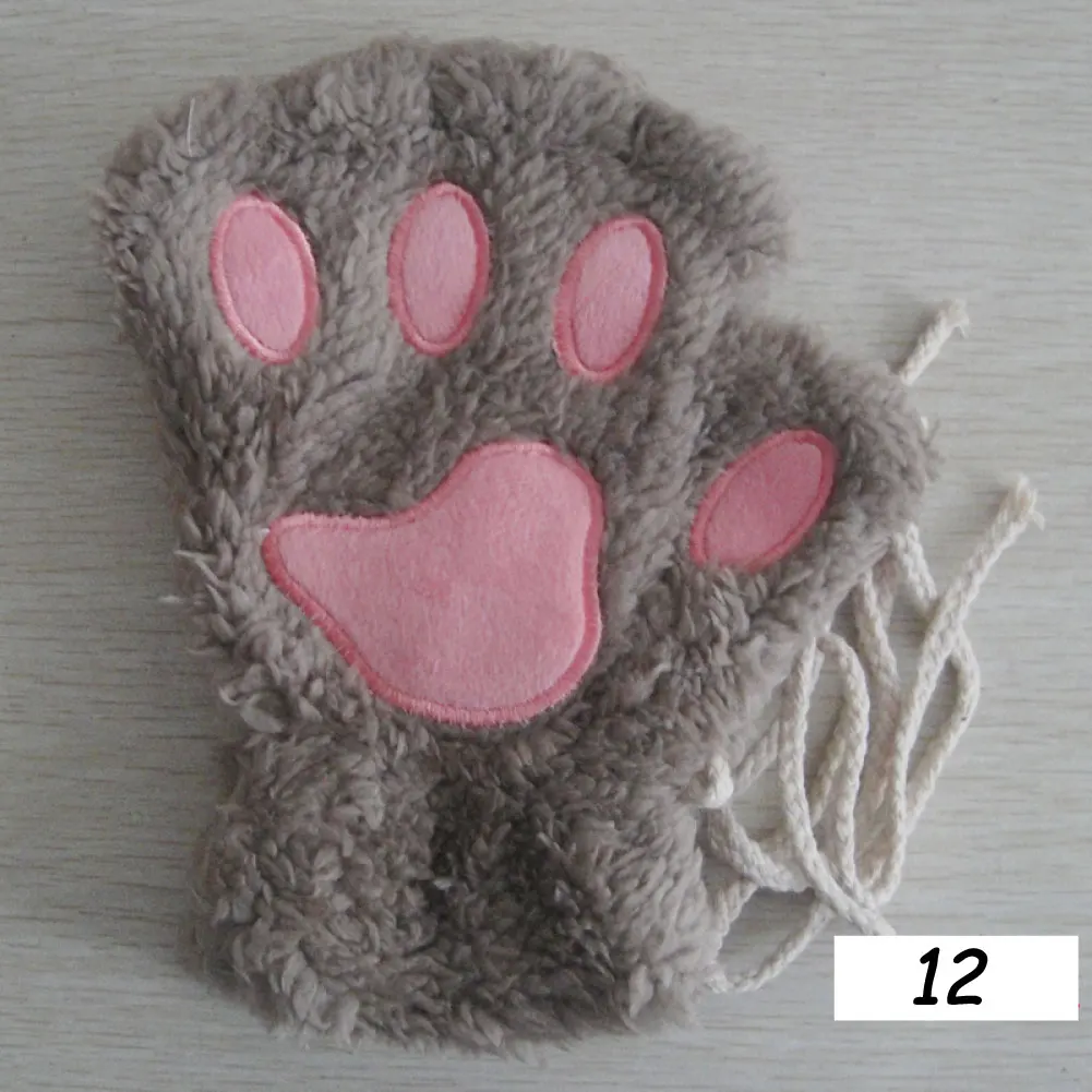 12 Khaki Gloves Sparsil, женские зимние меховые перчатки с полупальцами, милые перчатки-лапки с когтями кошки, медведя, перчатки-лапки без пальцев для косплея, утепленные плюшевые теплые перчатки, варежки - Цвет: 12 Khaki Gloves