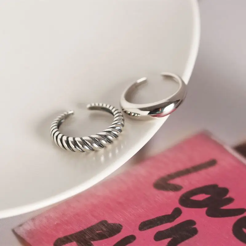 Silvology 925 Sterling Silver Twist Curved Surface Rings Vintage Weave minimalist For Women Retro Jewelry Gift | Украшения и