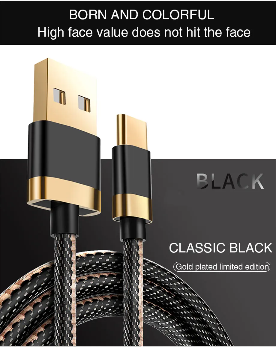 Кабель Micro usb type-C, 1 м, 3 А, быстрая зарядка, ковбой, USB, синхронизация данных, мобильный телефон, для huawei, Xiaomi, Android, samsung, шнур для передачи данных
