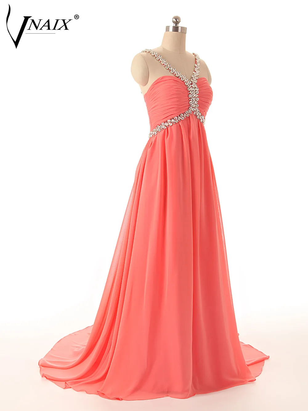 Женское вечернее платье Vnaix E3123 длинное плиссированное кораллового цвета со