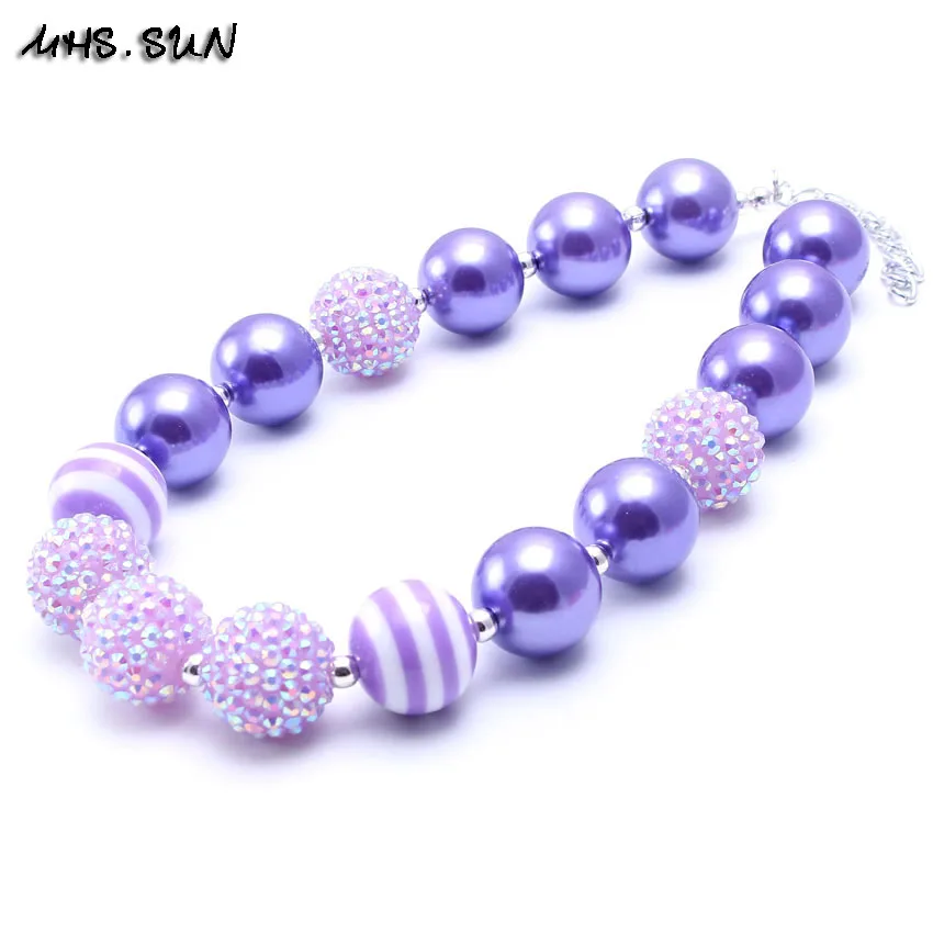 Детское ожерелье MHS.SUN с крупными бусинами фиолетовое/розовое для девочек из