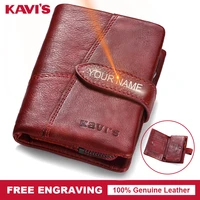 kavis free engraving genuine leather wallet female women coin purse walet portomonee lady card holder magic vallet for name