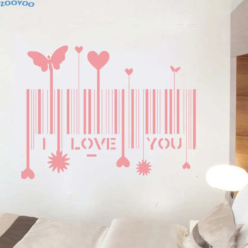 

ZOOYOO I Love You Wall Sticker Barcode Home Decor Romantic Pattern Wall Decals Bedroom Decoration Stickers For Lovers