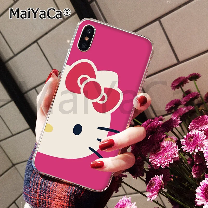 MaiYaCa милый розовый hello kitty черный ТПУ чехол для телефона чехол для iphone 11 pro 5Sx 6 7 7plus 8 8Plus X XS MAX XR