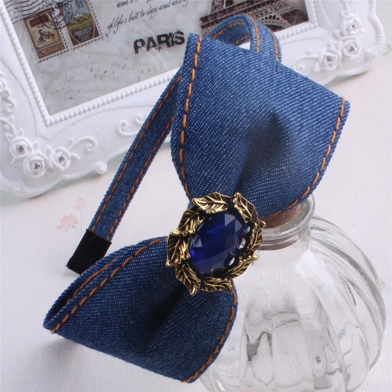 10 шт. Королевский Блестящий ободок с бантиком из страз однотонные джинсовые