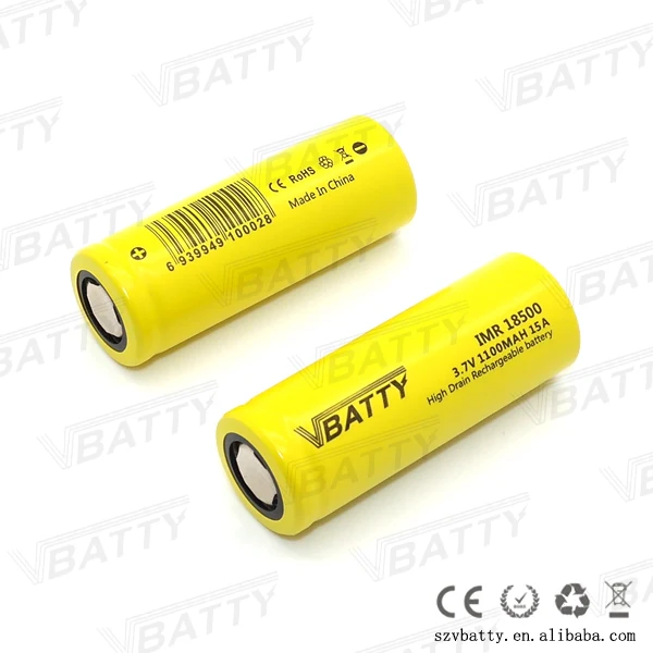 2 Шт./лот Vbatty IMR18500 3.7 В 1100 МАч Аккумулятор 18500 Литиевая литий-ионных Batteies 15A для ecigs