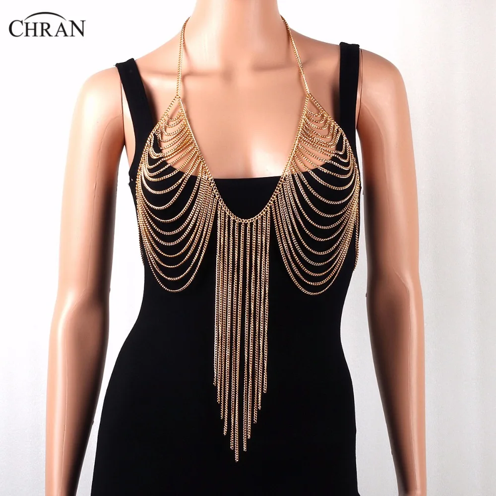 Женский бюстгальтер на цепочке Chran серебристый золотистый с цепочкой Пляжное