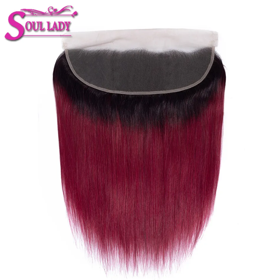 Soul Lady Ombre пряди с фронтальной 1b/Burg прямые бразильские волосы пупряди застежкой не