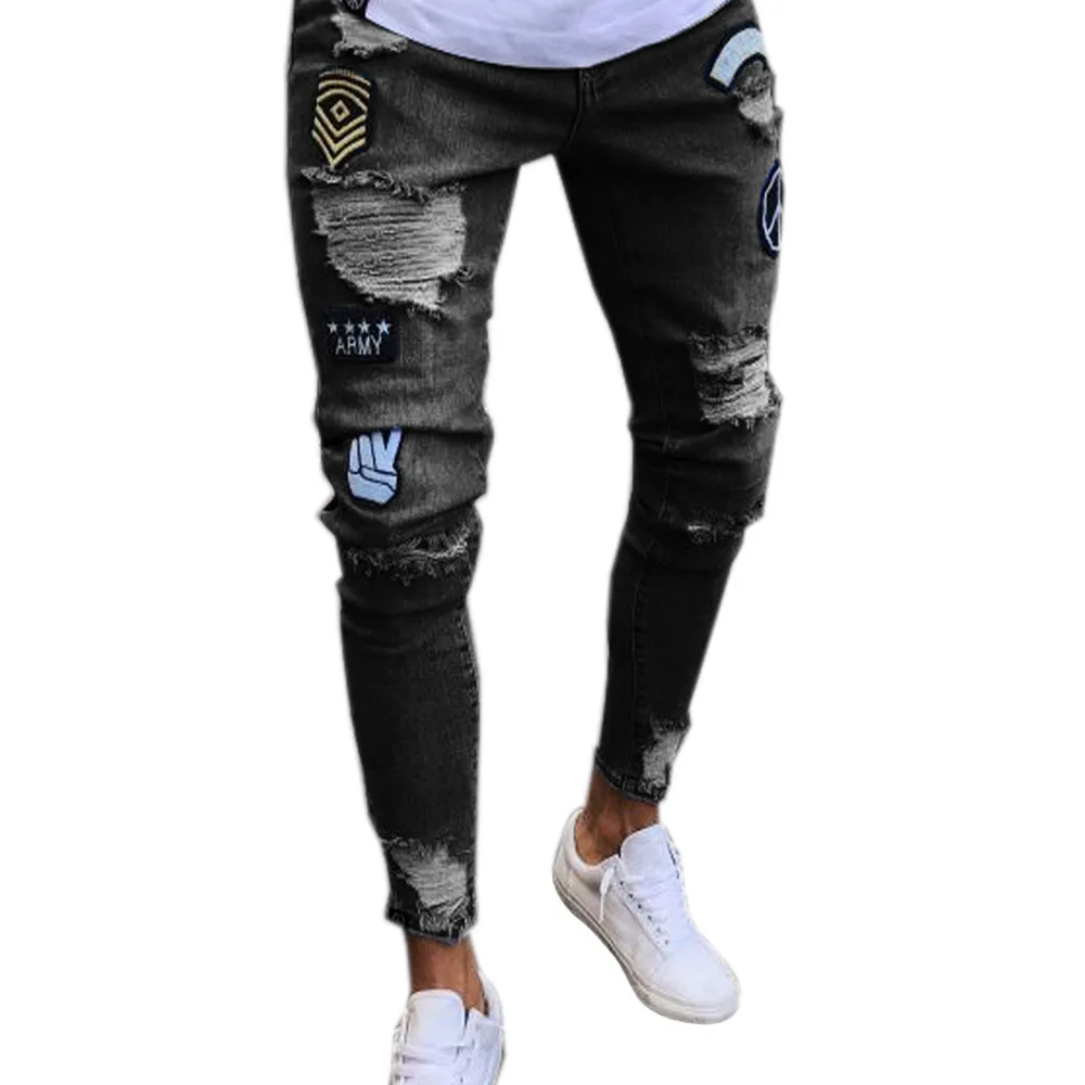 

High-end Ankle Zipper Hiphop Men Jeans Plus Size Knee Holes Joggers Man Jeans Self-cultivation Classic Denim Pants