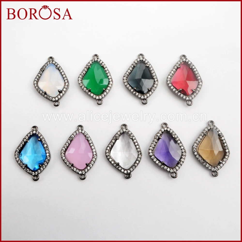 BOROSA черный цвет 15 шт Drusy Micro Pave CZ Rhinestone граненые каменные соединители оптовая