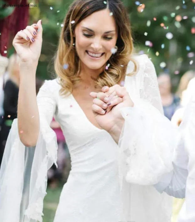 Свадебное платье с длинным рукавом кружевное пляжное в стиле бохо садовый