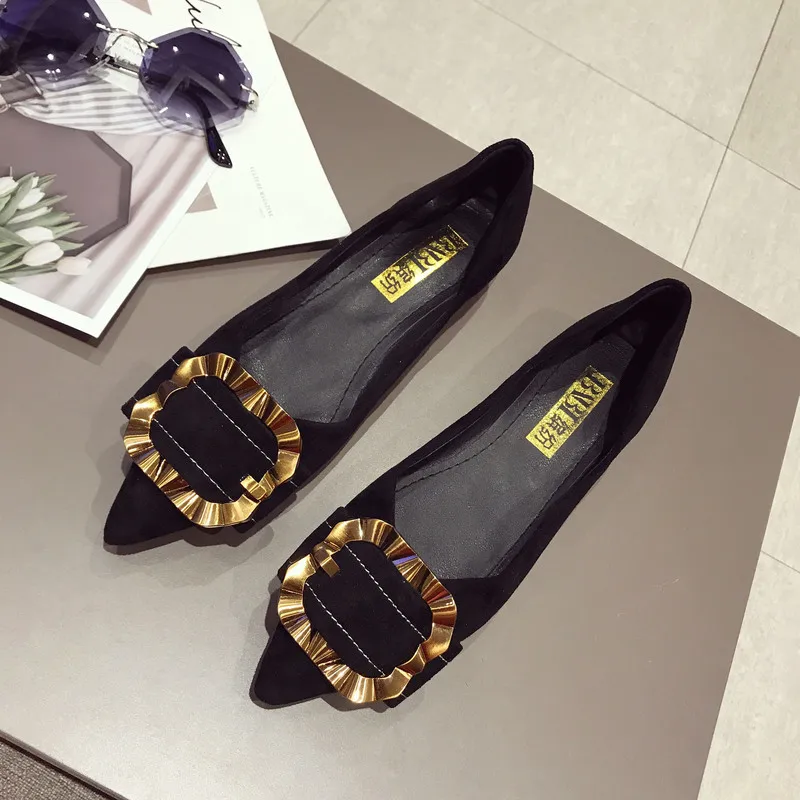 Spring new European and American trend women's shoes fashion wild metal buckle pointed shallow mouth single | Обувь