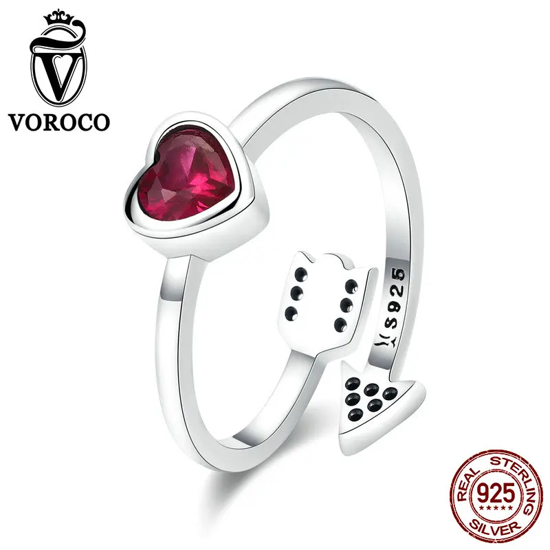 VOROCO 100% Стерлинговое Серебро 925 пробы стрела красное сердце оригинальная Женская