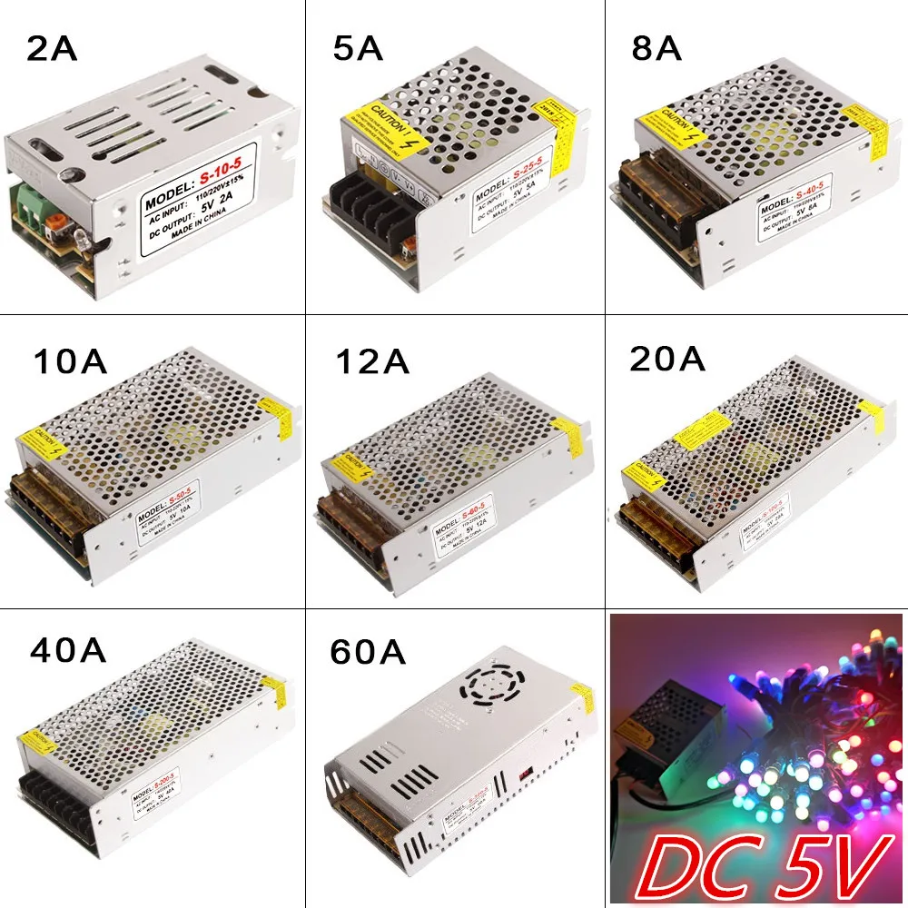 Трансформатор питания для светодиодной ленты WS2812B WS2801 WS2811 WS1903 SK6812 SK9822 источник 5 В