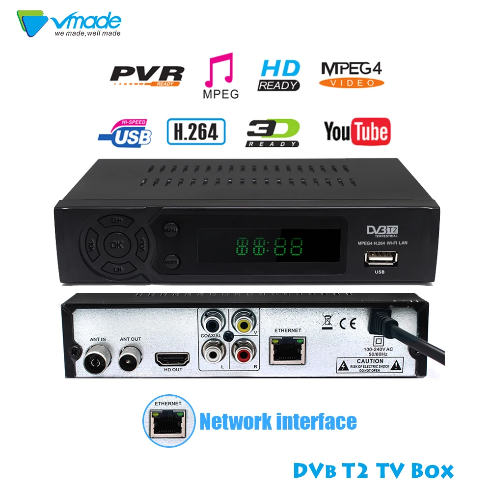 Vmade полностью HD цифровой DVB T2 наземного ТВ приемник Встроенный сетевой Интерфейс